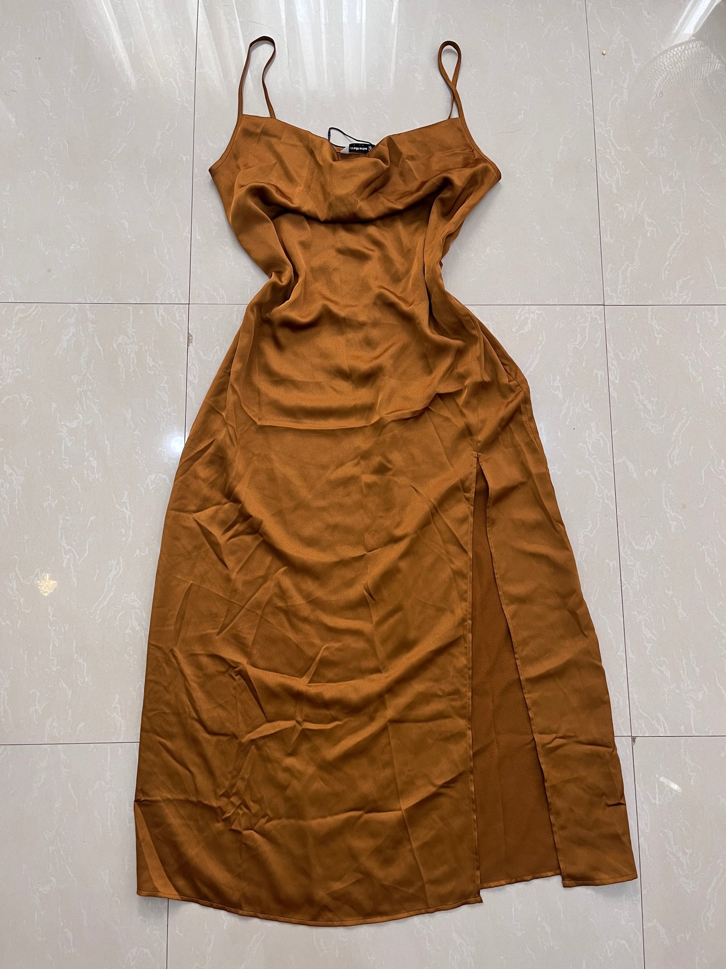 Asos brown satin midi dress