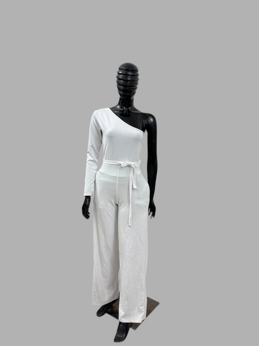 White Monoshoulder Pallazo jumpsuit