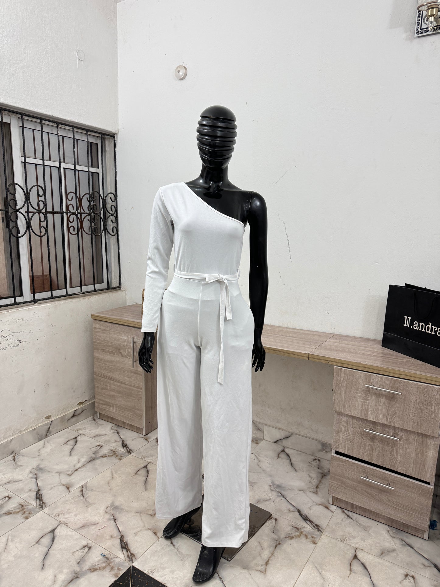 White Monoshoulder Pallazo jumpsuit