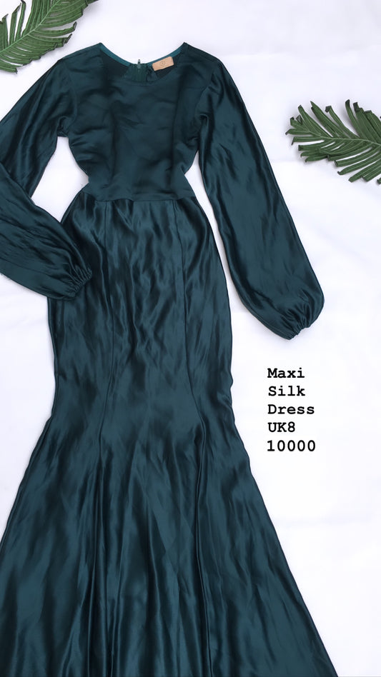 Green maxi silk dress